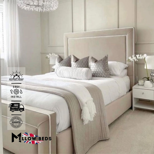 2025 Panel Bed LineEdge White Piping | Mellow Beds #B37