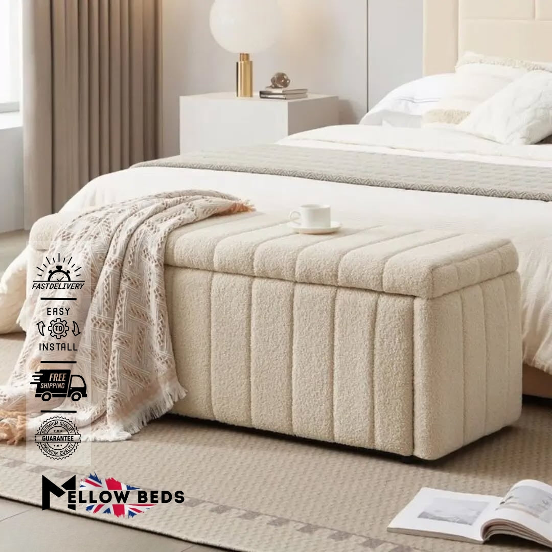 2025 Ottoman Storage Box SoftLoom Panel | Mellow Beds #B180