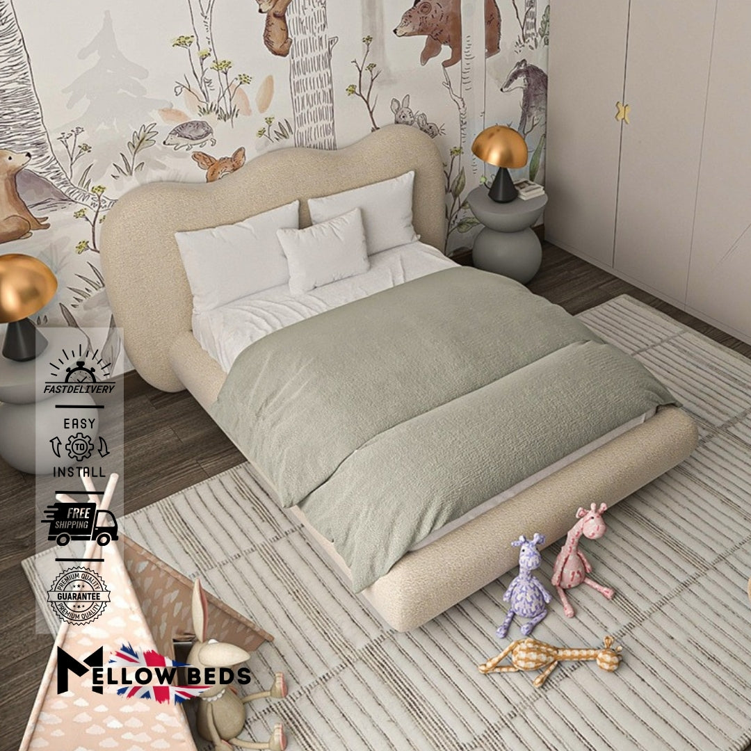 2025 Floating Platform Kids Bed CurvyNest Bouclé Style | Mellow Beds #B114