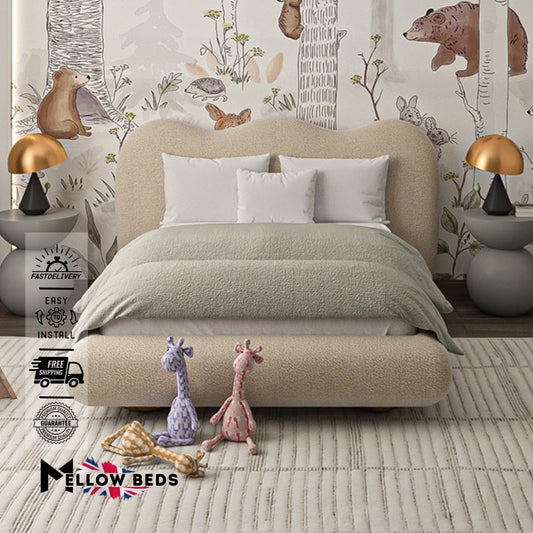 2025 Floating Platform Kids Bed CurvyNest Bouclé Style | Mellow Beds #B114